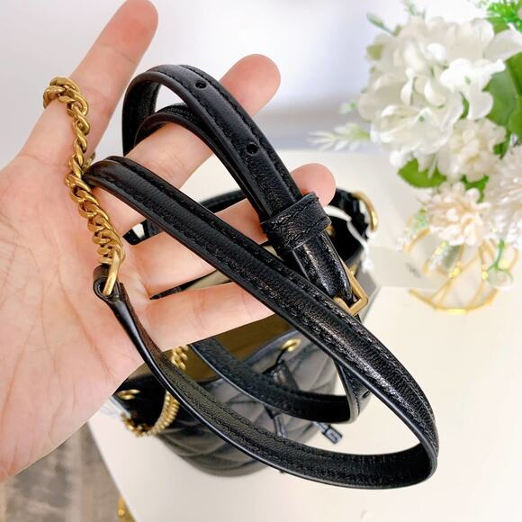 TORY BURCH 148249 WILLA MINI BUCKET BAG BLACK FULL LEATHER DRAWSTRING QUILTED - Picture 7 of 8